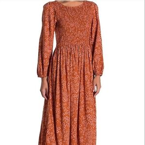 Susina Floral Smocked Maxi Dress Long Sleeve Cottagecore Peasant Prairie Boho S